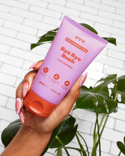 Bye Bye Bush by OYO – Hair Removal Cream for Women Private Area, Bikini Line, Inner Thighs & Armpits, Sensitive Skin Formula, 65% Naturally Derived, Fast Acting Aloe Cucumber – 5 fl oz