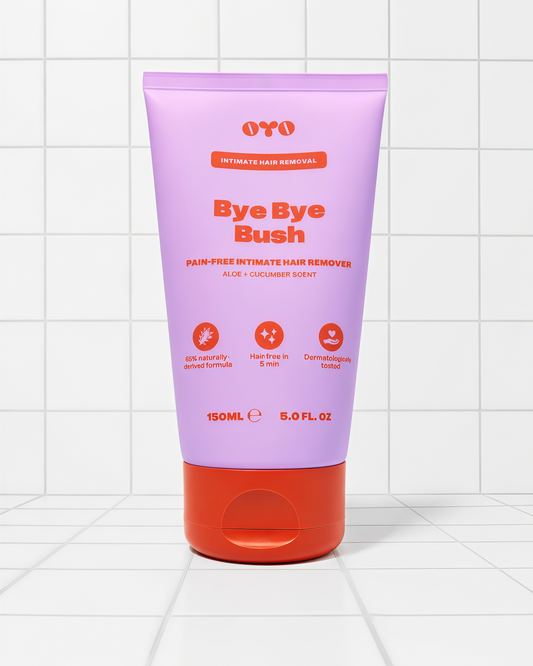 Bye Bye Bush by OYO – Hair Removal Cream for Women Private Area, Bikini Line, Inner Thighs & Armpits, Sensitive Skin Formula, 65% Naturally Derived, Fast Acting Aloe Cucumber – 5 fl oz